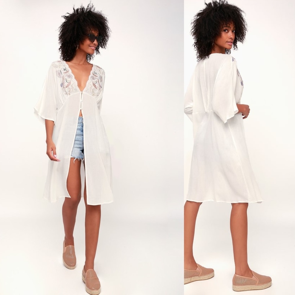 LULUS Bay Cove White Sheer Embroidered Maxi Top